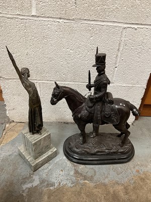 Lot 215 - Bronze figure of a soldier on horseback and an Art Deco sculpture