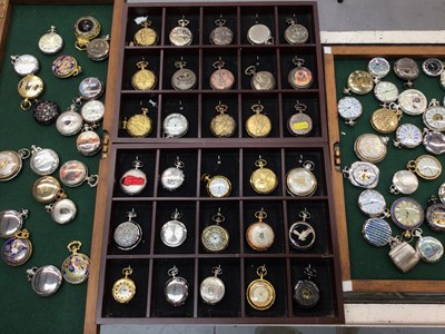 Lot 1033 - Large collection of replica pocket watches within four display cases