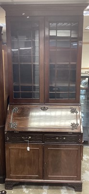 Lot 1454 - 19th century mahogany bureau bookcase