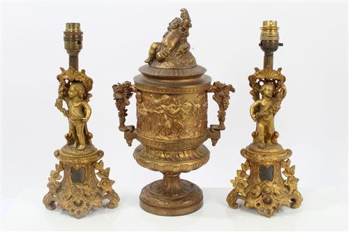 Lot 775 - Pair late 19th century gilt metal electric...