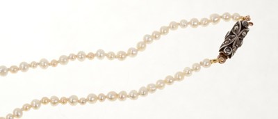 Lot 495 - Natural pearl necklace with a string of 201 graduated natural saltwalter pearls, the largest 6.6mm in width, the smallest 1.7mm in width, on a rose cut diamond barrel clasp. Accompanied by a Pearl...