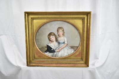 Lot 1184 - Anna Tonelli (c.1763-1846) pastel portrait of two children, George Augustus William & Marianne Curzon, titled verso and dated 1794, oval 24cm x 30cm, in period gilt frame