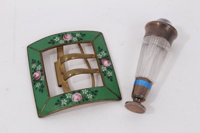 Lot 1028 - An early 20th century Continental silver and enamelled rock crystal desk seal, and an enamelled buckle