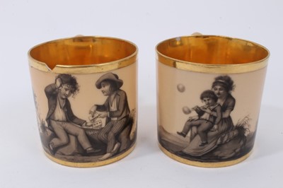 Lot 116 - A pair of Paris porcelain coffee cans and saucers, particularly finely painted en grisaille, circa 1800