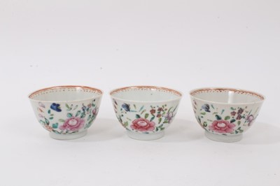 Lot 113 - Two Chinese blue and white saucers, Kangxi, and various 18th century Chinese tea bowls