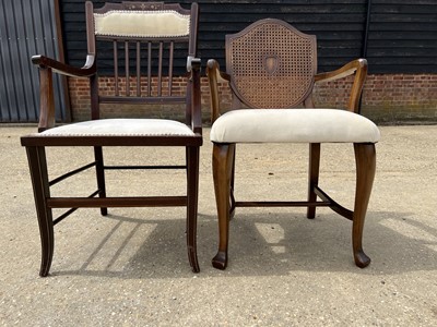 Lot 74 - Edwardian mahogany and inlaid open armchair and another