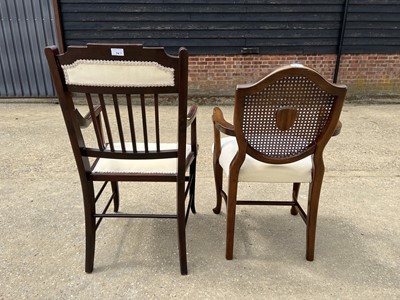 Lot 74 - Edwardian mahogany and inlaid open armchair and another