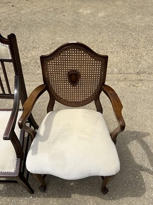 Lot 74 - Edwardian mahogany and inlaid open armchair and another