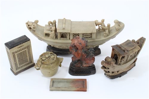 Lot 787 - Antique Chinese carved soapstone model of a...
