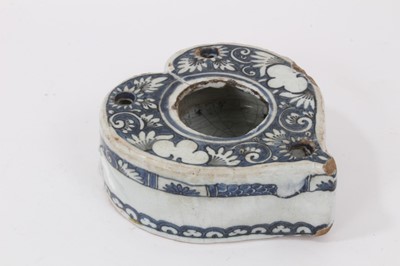 Lot 121 - Dutch Delft blue and white heart-shaped inkwell, probably 18th century