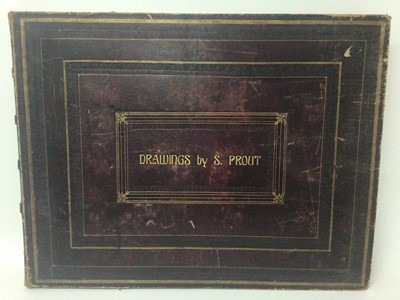 Lot 1599 - Fine quality late 19th/early 20th century leather bound album, enticingly titled 'Drawings by S. Prout' now lacking contents, total size 47 x 60cm