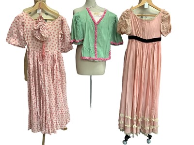 Lot 2059 - 1940s bed jacket by Josephine Smith plus two day dresses.