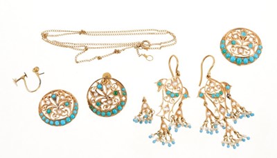 Lot 526 - Indian gold and turquoise earrings