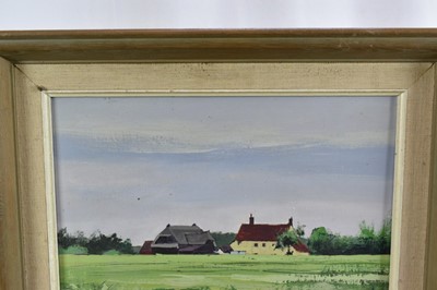 Lot 1264 - Kit Leese (b.1957) acrylic on board - Old Barn and Cornfield, signed, titled verso, 30cm x 26cm, framed