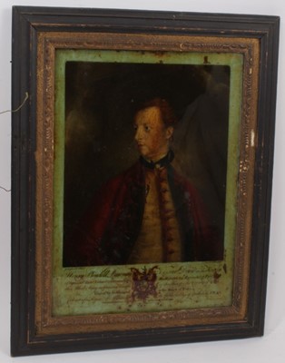 Lot 808 - Collection of seven reverse prints on glass, depicting notable 18th century, in period frames, the largest 50 x 39cm