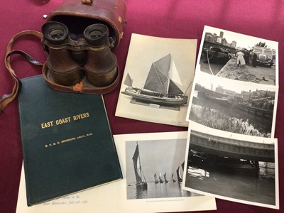 Lot 883 - Of Colchester interest: group of items relating to Colchester barge owner Joshua Francis including his cased binoculars, signed copy of East Coast Rivers and black and white photos