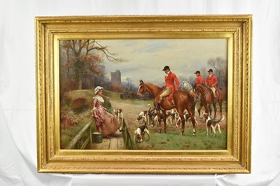 Lot 1026 - John Sanderson Wells (1872-1955), pair of oils on canvas - A Hunting Morn and The Draw, signed, 41cm x 61cm, in gilt frames