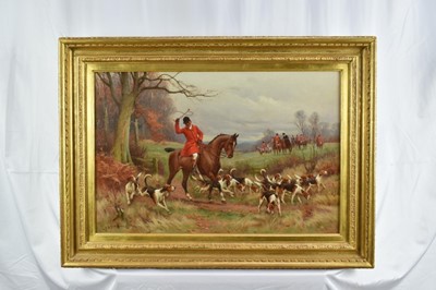 Lot 1026 - John Sanderson Wells (1872-1955), pair of oils on canvas - A Hunting Morn and The Draw, signed, 41cm x 61cm, in gilt frames