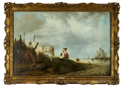 Lot 1278 - Edward Robert Smythe (1810-1899) oil on canvas - coastal scene with figures and ponies, signed, 61cm x 92cm, in gilt frame