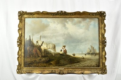 Lot 1278 - Edward Robert Smythe (1810-1899) oil on canvas - coastal scene with figures and ponies, signed, 61cm x 92cm, in gilt frame