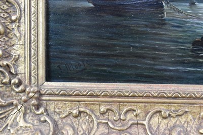 Lot 1276 - John Moore of Ipswich (1820-1902) oil on panel - Moonlit Riverscape, signed, 23cm x 38cm, in gilt frame