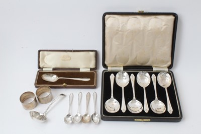 Lot 278 - Set of six silver spoons with scallop shell bowls, together with other flatware