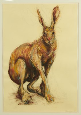 Lot 1154 - *Claire Norrington (b, 1969) conte and charcoal, Sitting Buck, signed and dated '02, 74cm x 51cm, in glazed frame