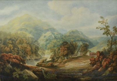 Lot 178 - Follower of John Linnell, 19th century watercolour - Extensive Landscape, 48cm x 70cm, in glazed gilt frame