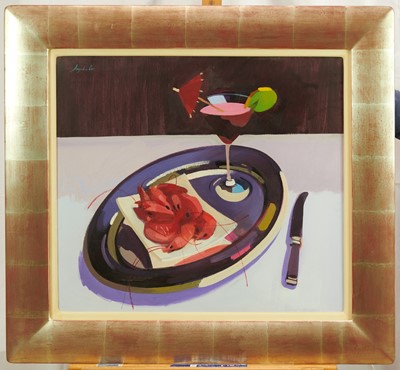 Lot 1152 - *Jacqueline Orr (b.1961) oil on canvas - Prawn Cocktail, signed, 55cm x 62cm, in glazed frame