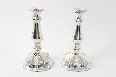 Lot 284 - Pair late 19th century silver plated candle sticks possibly Viennese