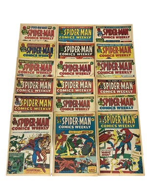 Lot 164 - Collection of marvel comics Spider-Man weekly, February 1973 to July 1973 to include issue 1. Together with the mighty world of marvel weekly comics, some from 1972 and 1973. Approximately