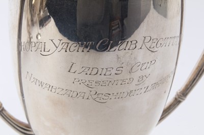 Lot 292 - Three Art Deco 1940s silver Bhopal Yacht Club Regatta trophies, English marks approx.20ozs (3)