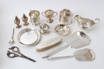 Lot 293 - Edwardian silver oval tea caddy and lot sundry silver including sauce boat, mug, dishes etc, 23ozs weighable silver