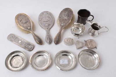 Lot 294 - Collection of Eastern white metal ware including dishes, small boxes, milk jug and sugar bowl and dressing table set