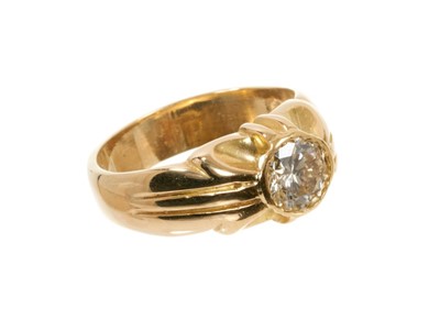 Lot 463 - Diamond single stone signet ring with a brilliant cut diamond estimated to weigh approximately 1.25cts in rub-over setting on 18ct gold shank