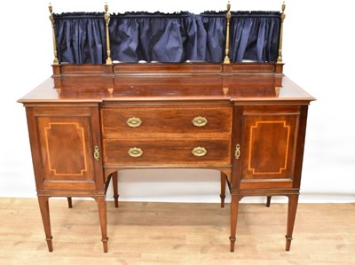 Lot 1434 - Early 20th century mahogany and satinwood crossbanded bar back sideboard