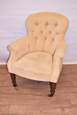 Lot 1414 - Early Victorian mahogany button upholstered armchair