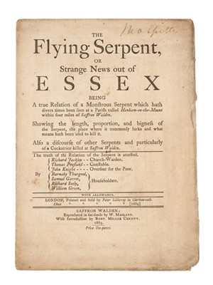 Lot 899 - The Flying Serpent - or Strange News our of Essex, 1885 reprint of the 1669 pamphlet
