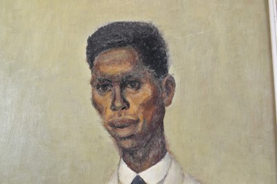 Lot 1280 - Joseph Robinson (1910-1986) oil on board - Jamaican Waiter, signed and dated 1961, inscribed verso, 69.5cm x 85cm, framed.  
Illustrated: Joseph Robinson, Waiting in the Wings: War, Theatre, Portra...