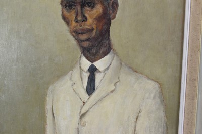 Lot 1280 - Joseph Robinson (1910-1986) oil on board - Jamaican Waiter, signed and dated 1961, inscribed verso, 69.5cm x 85cm, framed.  
Illustrated: Joseph Robinson, Waiting in the Wings: War, Theatre, Portra...