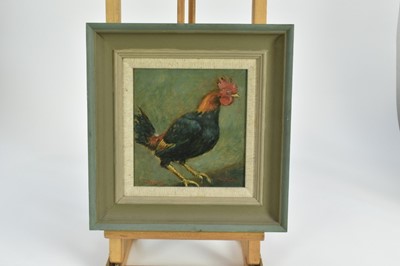 Lot 1030 - Dave Ross, contemporary, oil on board - Old English Game Cock, signed, 19.5cm x 18.5cm, in painted frame