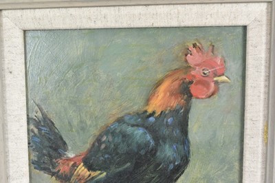 Lot 1030 - Dave Ross, contemporary, oil on board - Old English Game Cock, signed, 19.5cm x 18.5cm, in painted frame