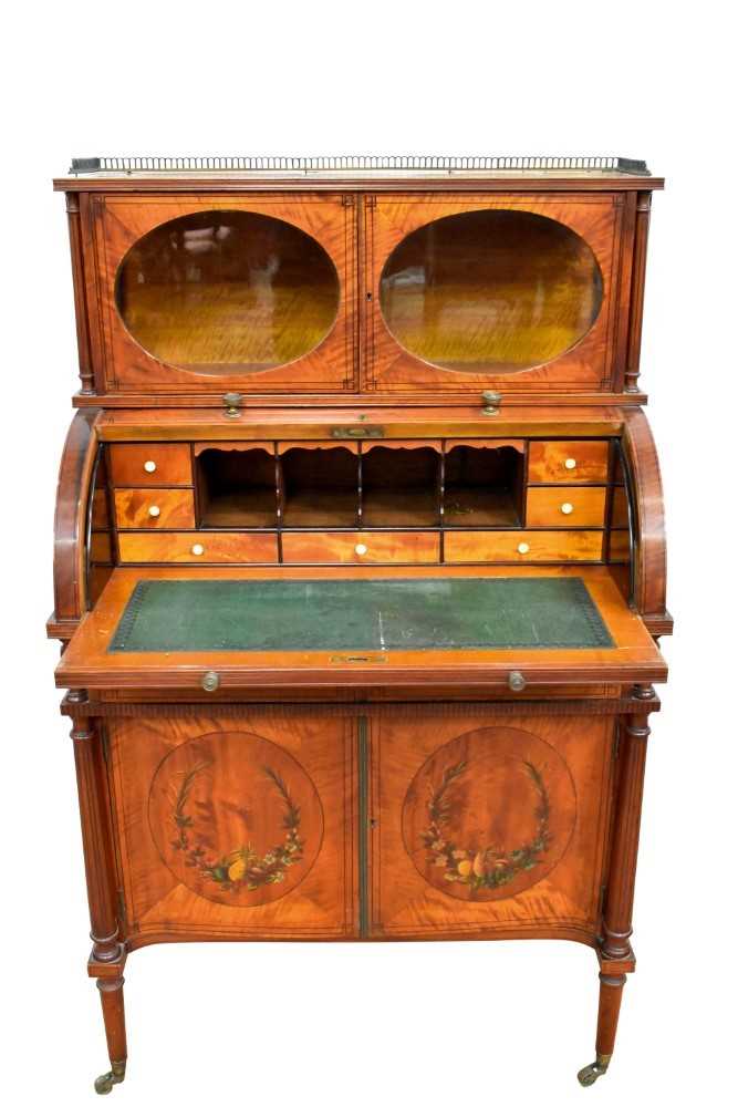 Lot 1413 - Fine quality Edwardian satinwood and polychrome painted bonheur du jour