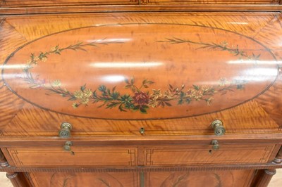 Lot 1413 - Fine quality Edwardian satinwood and polychrome painted bonheur du jour