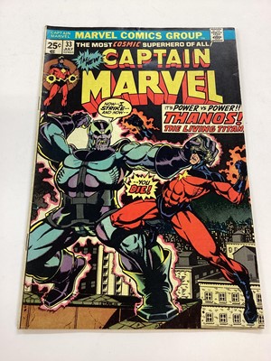 Lot 118 - Group of Marvel comics Captain Marvel (1972 -1979) to include issue 29, Thanos cameo. Together with Marvel spotlight on Captain Marvel (1979) issue 1-4. English and American price variants. Approxi...