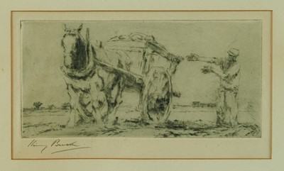 Lot 1289 - Harry Becker (1865-1928) signed etching - Loading the Wagon, 12.5cm x 21cm, in glazed frame