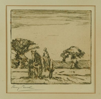 Lot 1290 - Harry Becker (1865-1928) signed etching - The Cart, 15.5cm x 16cm, in glazed frame