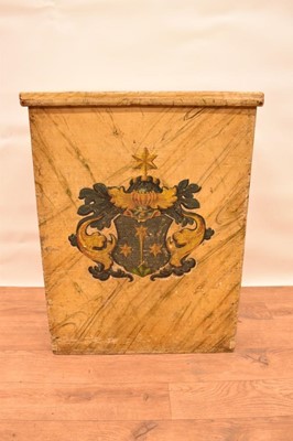 Lot 1425 - Antique grained pine boot box with armorial to front