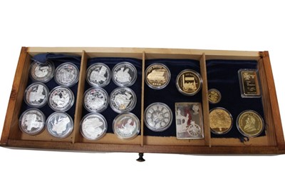 Lot 482 - World - A six drawer wood cabinet containing mixed silver Crowns & other issues (Qty)