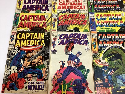 Lot 122 - Small group of Marvel comics Captain America (1968 to 1970) Includes #100 premiere issue, Captain America 1st own series and black panther appearance. Priced 12 and 15 cents. (19)